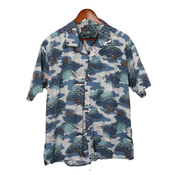 Gitman Bros Vintage Hawaiian Shirt Mens XXL Fuji Crane Aloha Camp Japanese USA